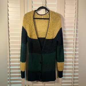 Free People Knitted Croquet Cardigan Navy Green Button Down Women Size Medium